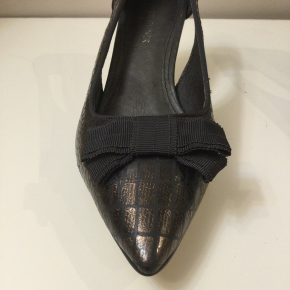 Donald Pliner Dova  Cutout Bow Kitten Heel Pump Croc Embossed Bronze Shoes 8 M - Picture 7 of 16